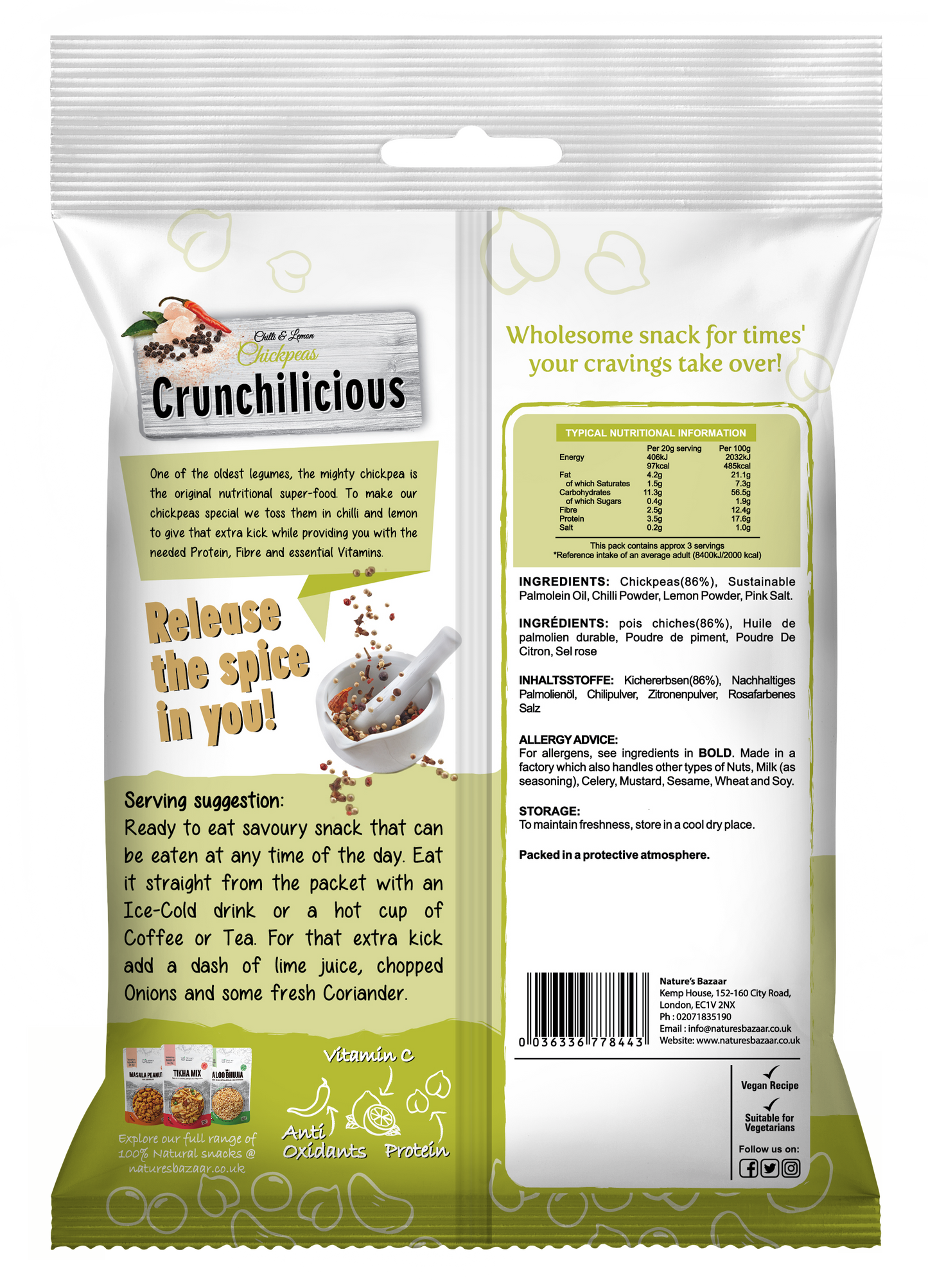 Chilli & Lemon Chickpeas 10PKTS of 225g & 15PKTS of 60g