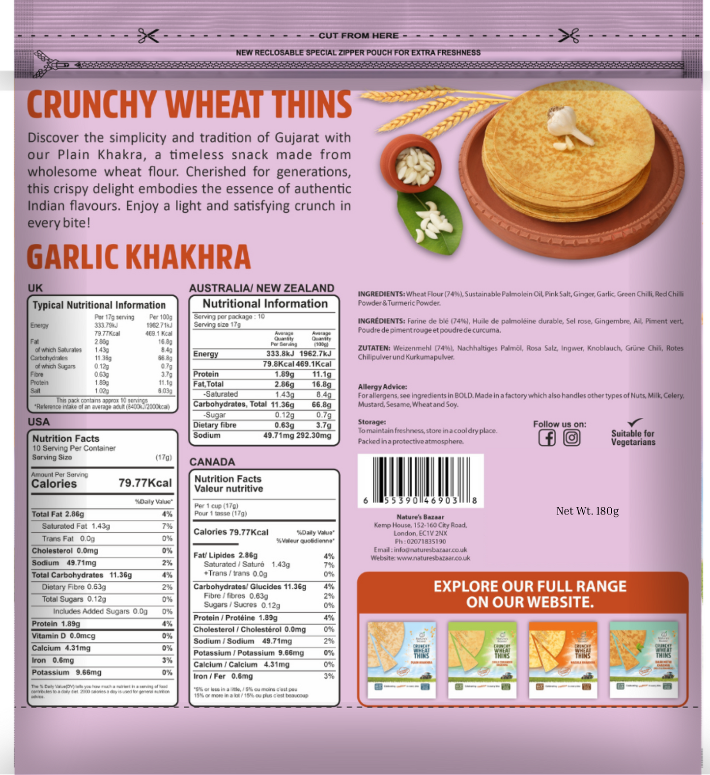 Garlic Khakhra 3PKTS of 180g